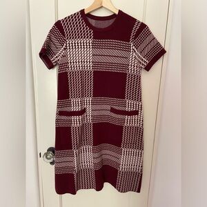 zara pullover shift dress dark red printed